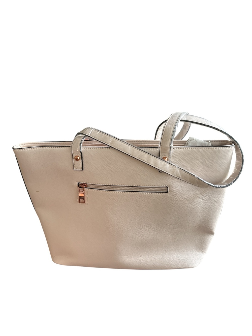 Sun Valley Textured Faux Leather Tote Bag - Ivory/Blush with Rose Gold Hardware - Picture 7 of 8